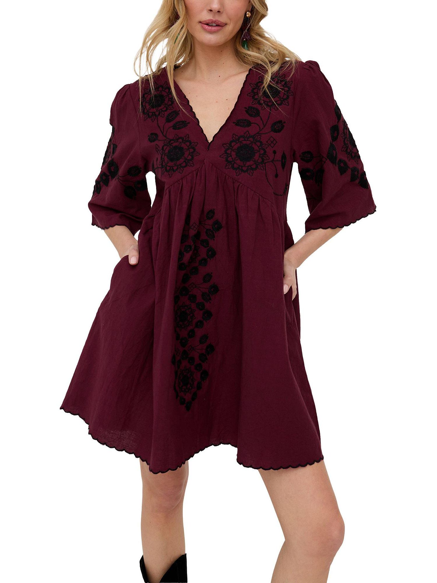 Women's Arabella V- Neck Embroidered Mini Dress