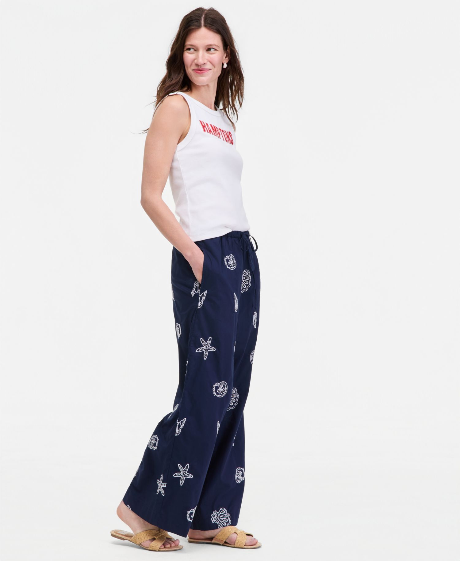Women's Shoreline Embroidered Cotton Pull-On Pants