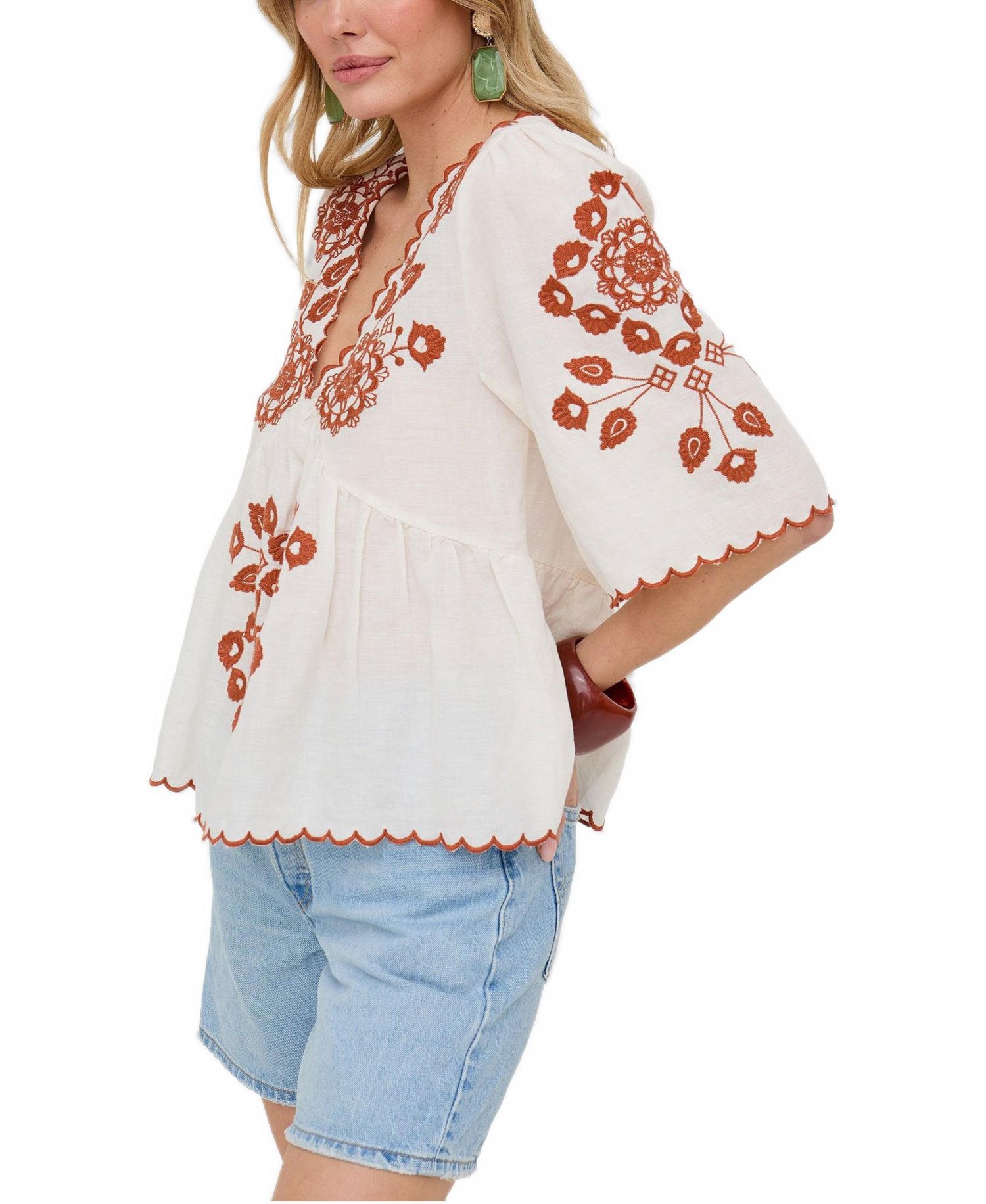 Women's Aubrey V-Neck Embroidered Blouse
