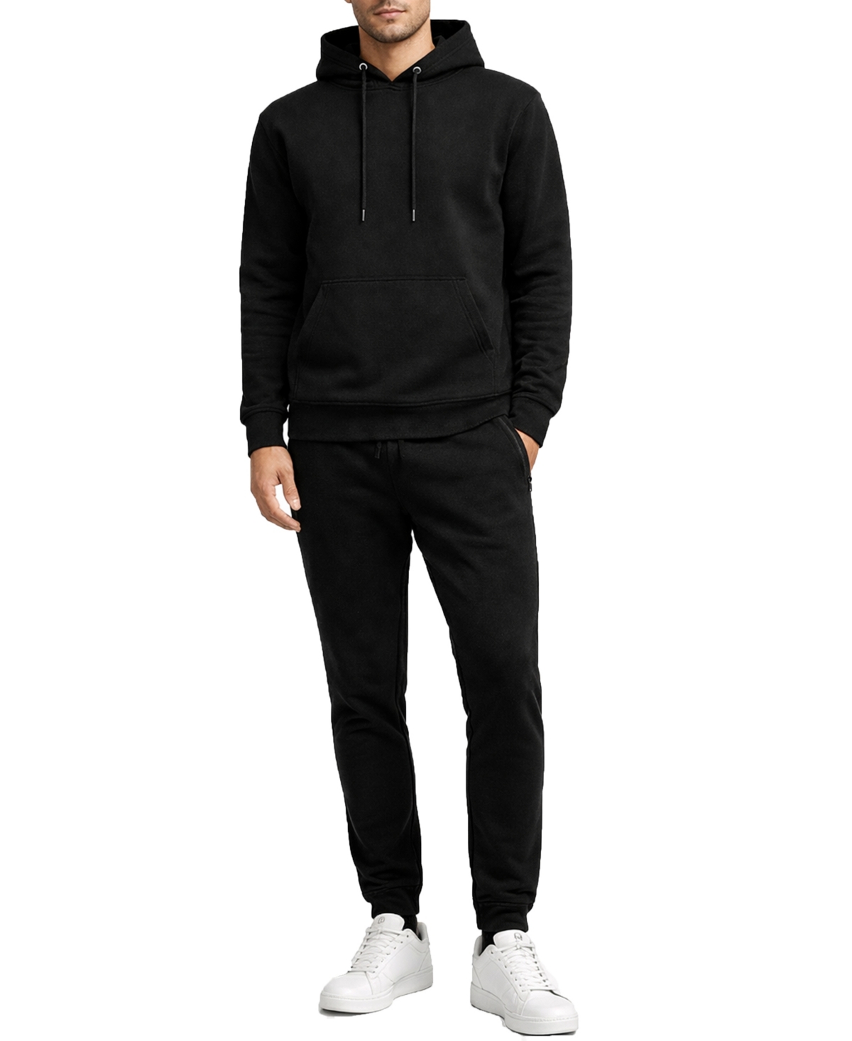 Q-active Men's Soft Fleece Pullover Hoodie & Sweatpants Jogging Set In Black
