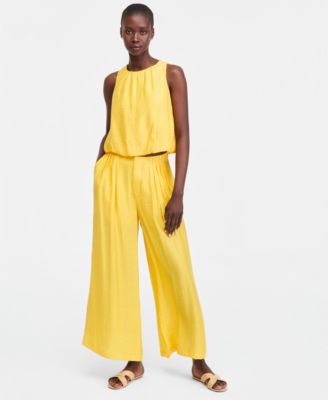 Women's Pintucked Gauze Wide-Leg Pants, Regular & Short
