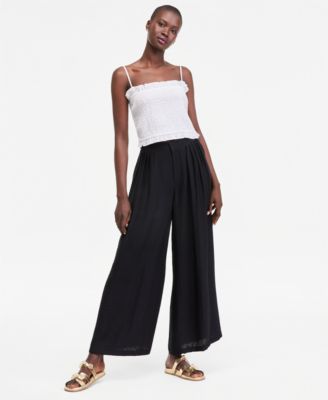 Women's Pintucked Gauze Wide-Leg Pants, Regular & Short