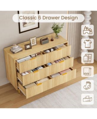 Fluted 6-Drawer Dresser, 39.4" Wide Modern Wooden Chest with Metal Handles, Large Storage Organizer for Bedroom, Living Room, Hallway