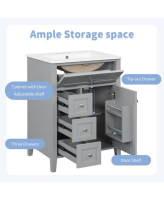 Modern Bathroom Vanity with Sink 3 Drawers Adjustable Shelf Cabinet