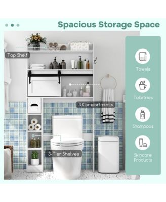 Over The Toilet Storage Cabinet w/ Sliding Barn Door Adjustable Shelves 2 Hooks
