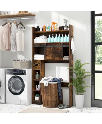 Over The Toilet Storage Cabinet w/ Sliding Barn Door Adjustable Shelves 2 Hooks