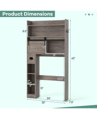 Over The Toilet Storage Cabinet w/ Sliding Barn Door Adjustable Shelves 2 Hooks