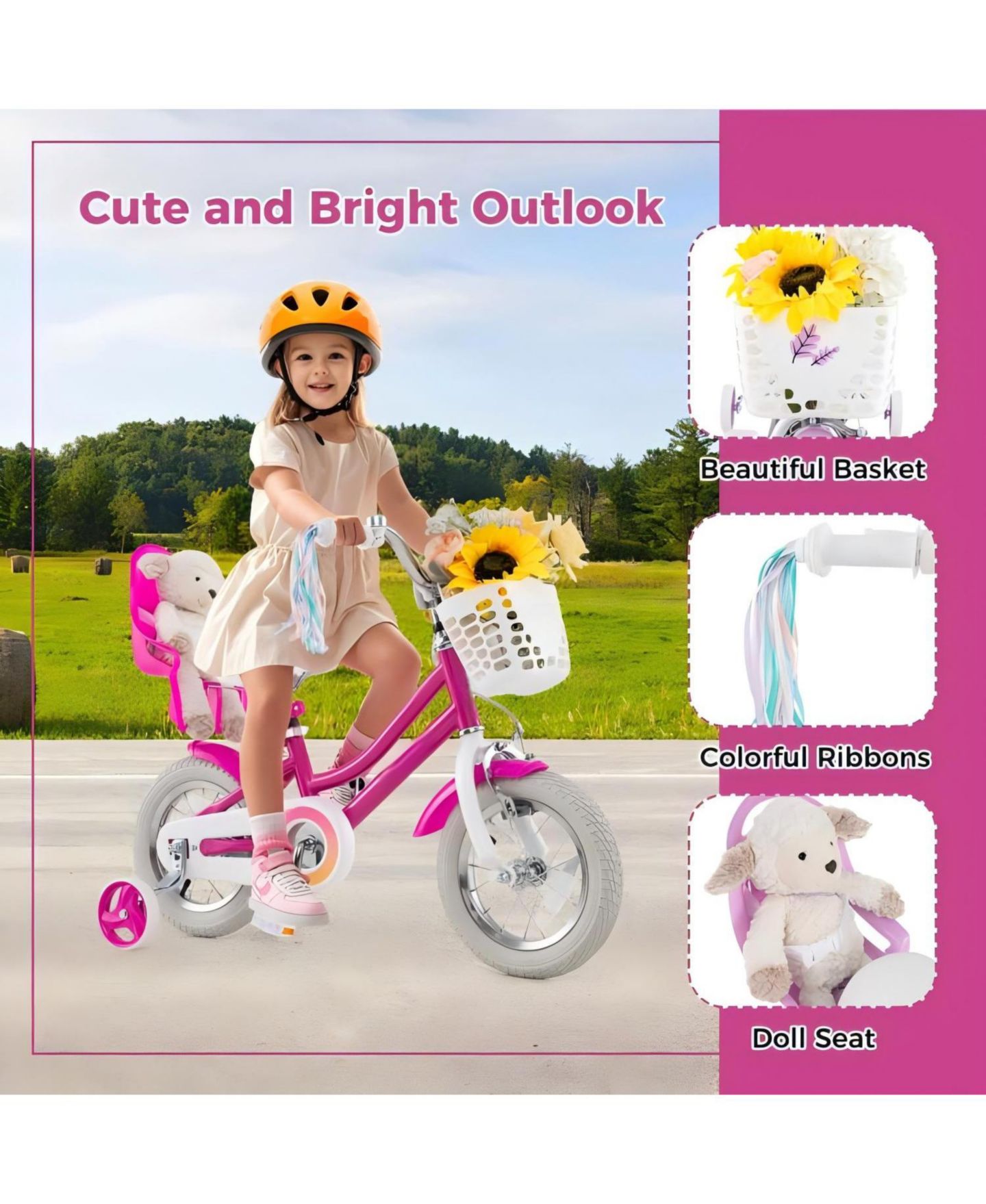 Детская игрушка HONGGE 12-Inch Kids Bike with Removable Training Wheels and Dual Brakes, Ages 3-8, цвет: Розовый — фото 5