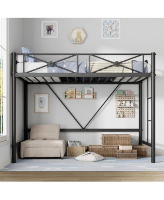 Loft Bed Frame, Heavy Duty Metal with 400 Lbs Weight Capacity, Space-Saving & Noise-Free Design, Industrial Loft Bed