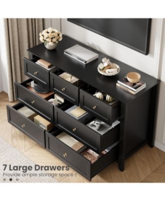 7 Drawer Dresser for Bedroom, 54" Wide Large Dresser with Deep Drawers & Metal Knobs, Modern Wooden Chests of Drawers for Entryway