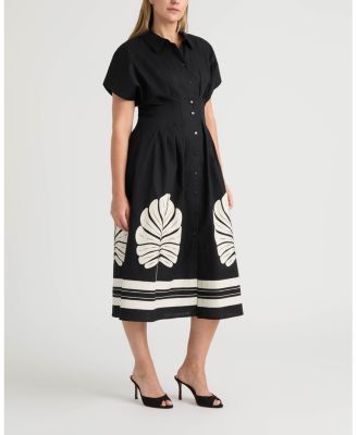 Women's Button Front Pleated Shirt Dress