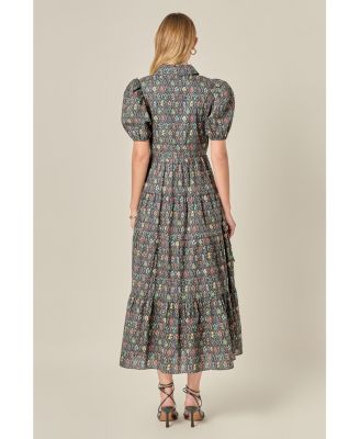 Women's Print Button Up Maxi Dress