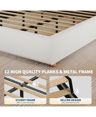 Cloud Bed Frame, Corduroy Low Bed Frame Without Headboard, Thick Fabric Upholstered Platform Bed, Solid Wood Legs, No Box Spring Needed