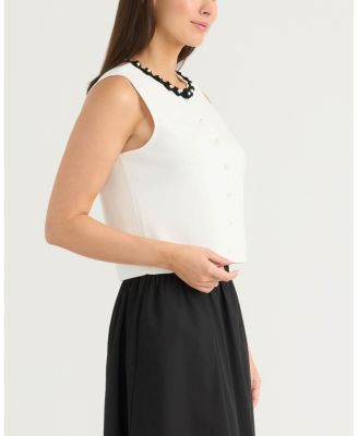 Women's Knit Vest with Beaded Crochet Trims