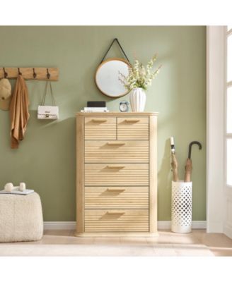 Modern 6 Drawer Dresser 45 Tall with Curved Profile Wood Fluted Chest for Bedroom Living Room Entryway