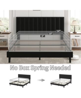 Bed Frame with Adjustable Height Vertical Channel Tufted Headboard, Upholstered Platform Bed Frame with Sturdy Wooden Slats Support