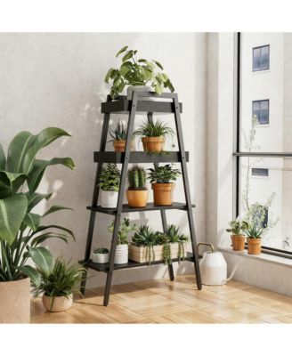 Ladder Shelf 4 Tier Wood Metal Frame Bookshelf Display Plant Stand Storage