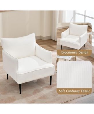 Modern Accent Chair - Mid-Century Linen Fabric Living Room Armchair Single Sofa Upholstered Comfy Reading Chair Accent Chair