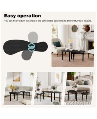Rotatable Coffee Table, Nesting Coffee Tables with Swivel Function, Modern Wood Oval Center Table for Living Room