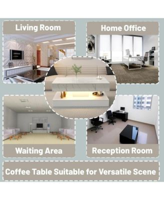 LED Coffee Table, Modern Living Room Table, 2-Tier Center Table with Storage Drawer for Home Office, Waiting Area, Reception Room