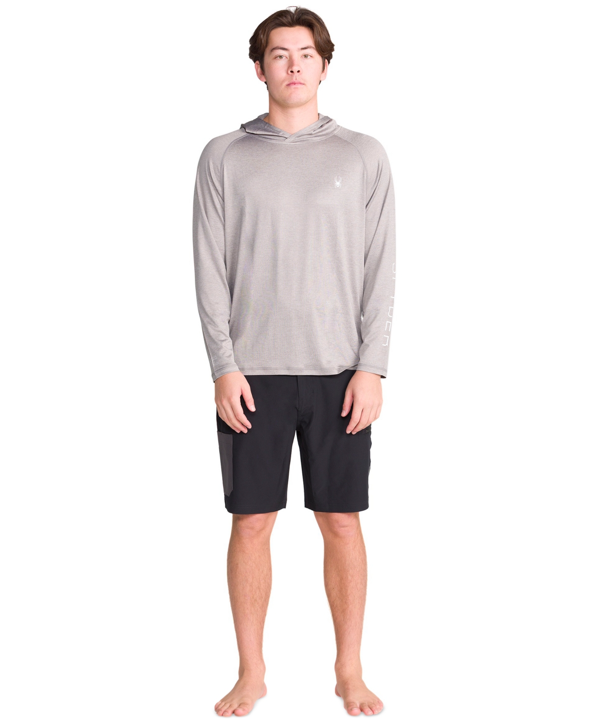 Spyder Men's Hooded Raglan Long-sleeve Upf 50+ Rashguard In Gray