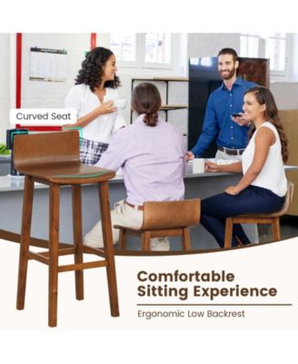 Set of 2 Wooden Bar Stools 29 Inch with Back and Seat