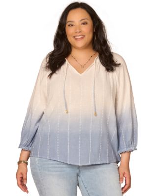 Plus Size 3/4-Length-Blouson-Sleeve Woven Top