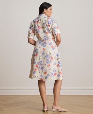 Plus Size Floral Tie-Front Collared Shirtdress