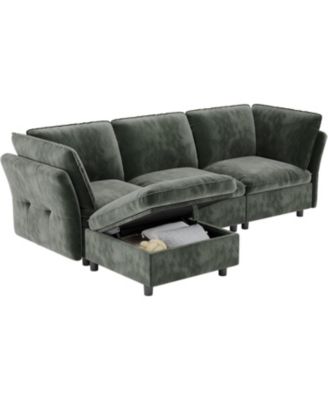 97" L Shape Sectional Couches for Living Room, 3 Seater Sectional Sofa with Movable Ottoman and Pillows