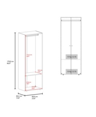 Home 2 Doors Closet System Armoire Hanging Rod Storage Shelf-Stained Walnut Modern Bedroom Storage Organizer 66.9inch High
