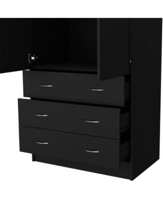 Ramey Armoire Bedroom Storage Organizer with Hanging Rod Three Drawers and Stylish Hardware