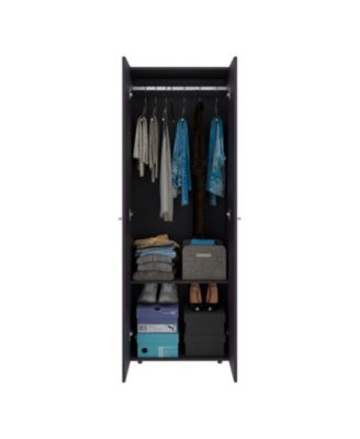 Home 2 Doors Closet System Armoire with Hanging Rod and Storage Shelf Modern Organizer for Bedroom.