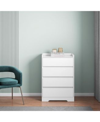 4 Drawer Dresser White 100 Waterproof Modern Wooden Cabinet Sturdy Frame for Bedroom Living Room Office