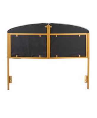 Velvet Queen Headboard with Gold Metal Frame and Tufting for Glam Bedroom