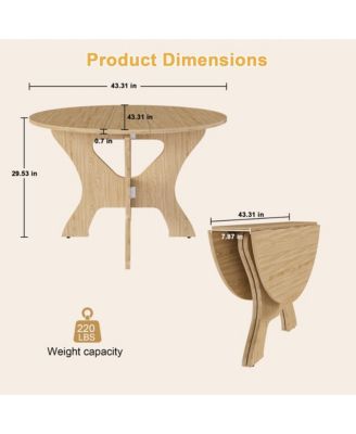Folding Dining Table, Round MDF Drop Leaf Table for 2–4 People, for Kitchen, Balcony, or Small Apartments