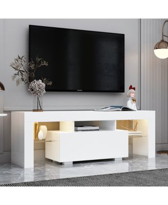 Led Tv Stand for 55 Inch TV, 51.18" Entertainment Center with Glass Shelves and Storage Drawer for Living Room and Bedroom