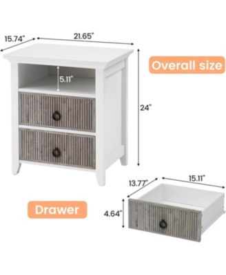 Nightstand Set of 2 Nightstand with 2 Drawers and Open Shelf Ripple Pattern Bedside Table with Fluted Design End Side Table for Bedroom