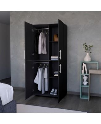 Hazel Armoire Melamine with Two Doors Four Shelves and Two Clothes Hanging Bars Bedroom Storage Organizer