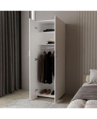 Pisinemo Armoire with Two Doors and Hanging Rod Bedroom Storage Organizer