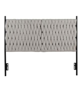 Queen Size Headboard  Metal and Cream Fabric by Panel with Faux Leather Easy Clean Adjustable Height