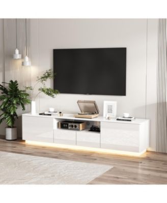 Pc Wood TV Stand, 4 Drawers, Media Console with Light Strip – Entertainment Furniture