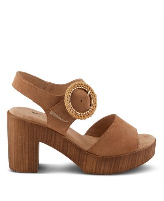 Women's Gamona Ankle-Strap Heeled Sandal with Decorative Buckle - Cork Chunky High Heel