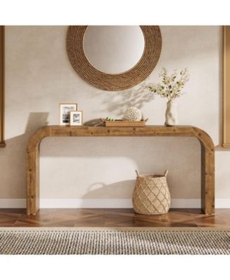 Solid Wood TV Stand, 70.87-Inch Farmhouse Sofa Table with Waterfall Curved Corners for Hallway