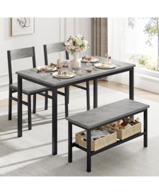 4-Piece Modern Metal Frame Dining Table Set with Storage Rack, Chairs and Bench