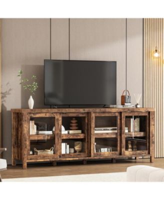 TV Stand for 65 Inch with Entertainment Center Storage Cabinet,4 Sliding Glass Doors, Mid Century Modern Media Console, Living Room and Bedroom