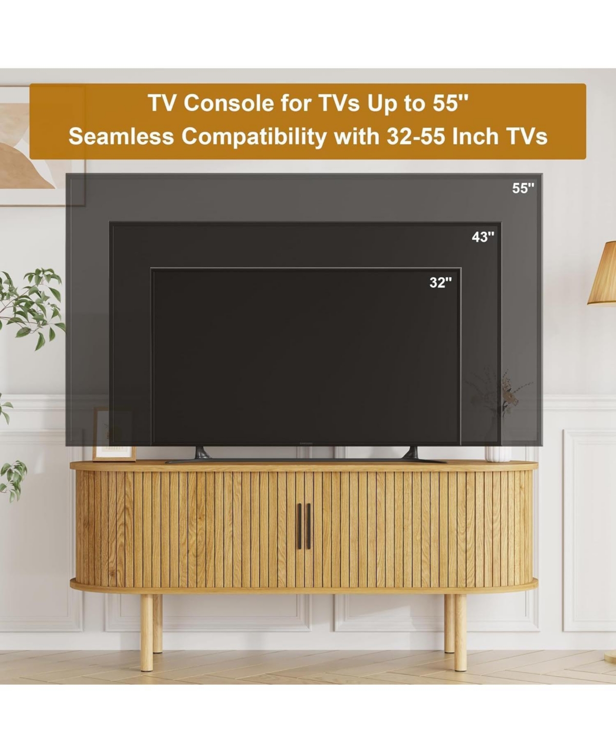 gaomon 47 Inch Tv Stand for Up to 80 Tv, Media Console with Sliding Doors and Storage, Modern Wood Entertainment Center Living Room, Bedroom