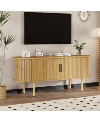 47 inch TV Stand for Up to 80 Inch TV, Media Console with Sliding Doors and Storage, Modern Wood Entertainment Center for Living Room, Bedroom