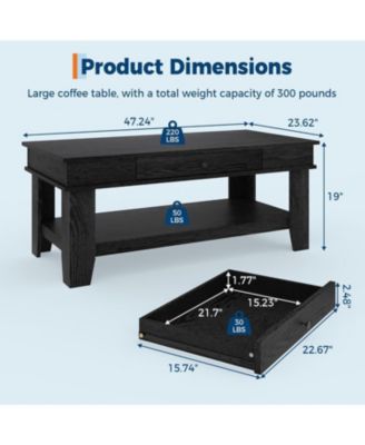 Light Wood Coffee Table with Drawer, 472" Center Table with Storage Shelf, Rustic Coffee Tables Long Living Room Furniture, Sturdy and Easy