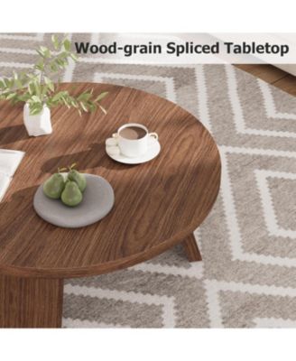 335" Round Coffee Table, Modern Circle Center Table with Inclined Legs, Accent Cocktail Tables for Living Room, Bedroom, Easy Assembly