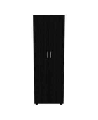 Cluster 63inch Tall Wardrobe with Mirror Three Shelves Casters and Hanging Rod Bedroom Clothes Storage Cabinet Organizer